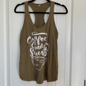 Fitness Tee Coffee and Squats Tank Top Green Large